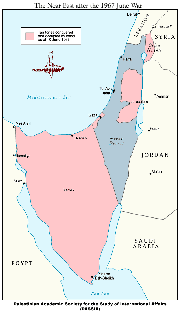 Map showing that in 1967 Israel occupied the final 22% of historic Palestine as well as a huge chunk of Egypt (known as the Sinai) and the Golan Heights in Syria.