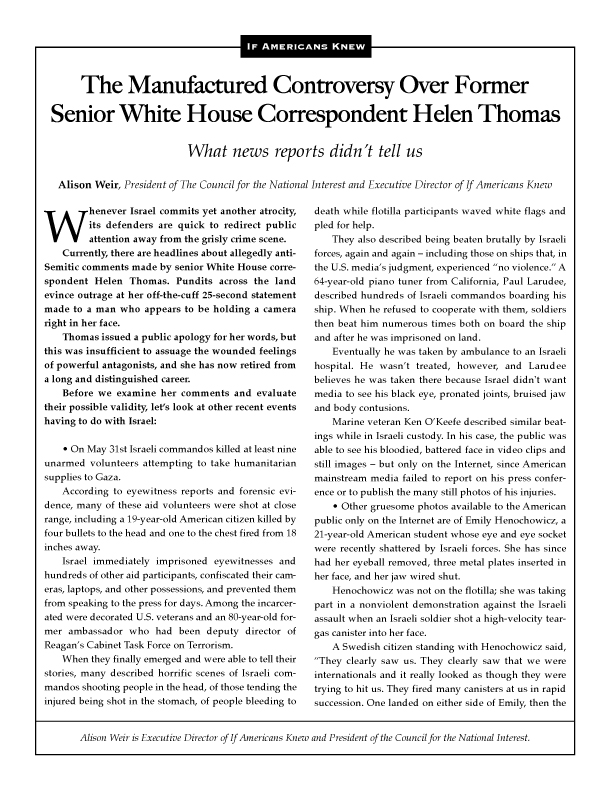 Cover of Helen Thomas article