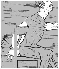 Sudden pulling of the body while causing pain in the hand joints which are cuffed to the chair (6 cases).