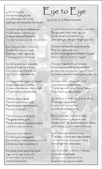 Poster with a poem called Eye to Eye, written by a Palestinian youth.