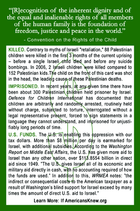 Stop Funding Israeli Oppression of Palestinian Children Card - back