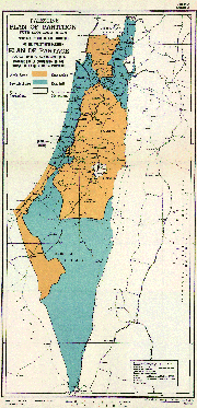 Map of UN Partition of Palestine - 55% for a Jewish state; 45% for a Palestinian state