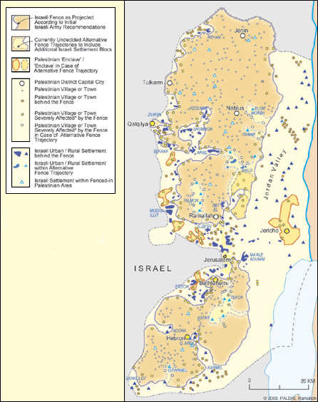 Map Of Israel Palestine. Map of the separation barrier